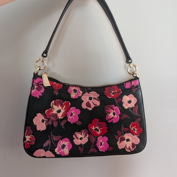 Kate Spade Pebbled Leather Black, Pink & Red Floral Shoulder Bag Poppy Flowers - Picture 2 of 10